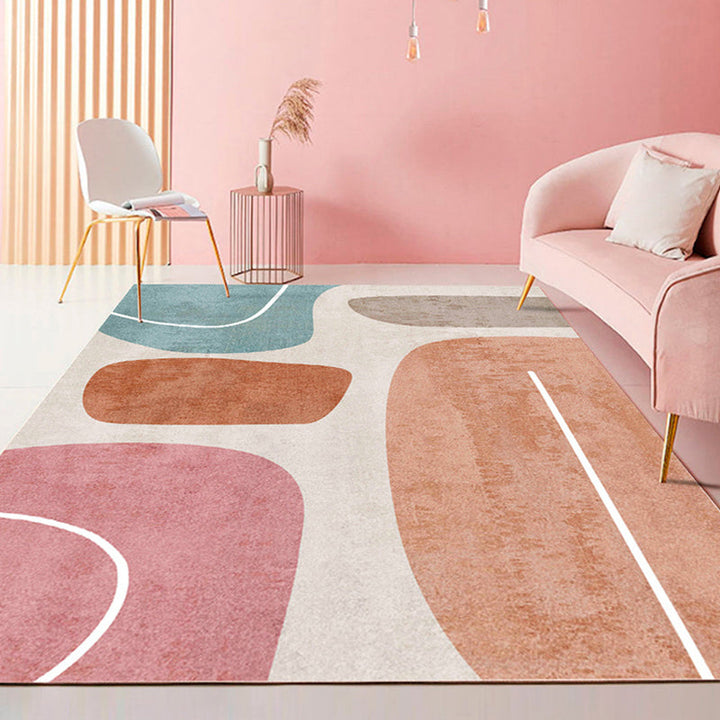 Lisslune | Multicolored Scandinavian rug made of polyester hand-printed indoor rug pet-friendly easy-care area rug for the living room