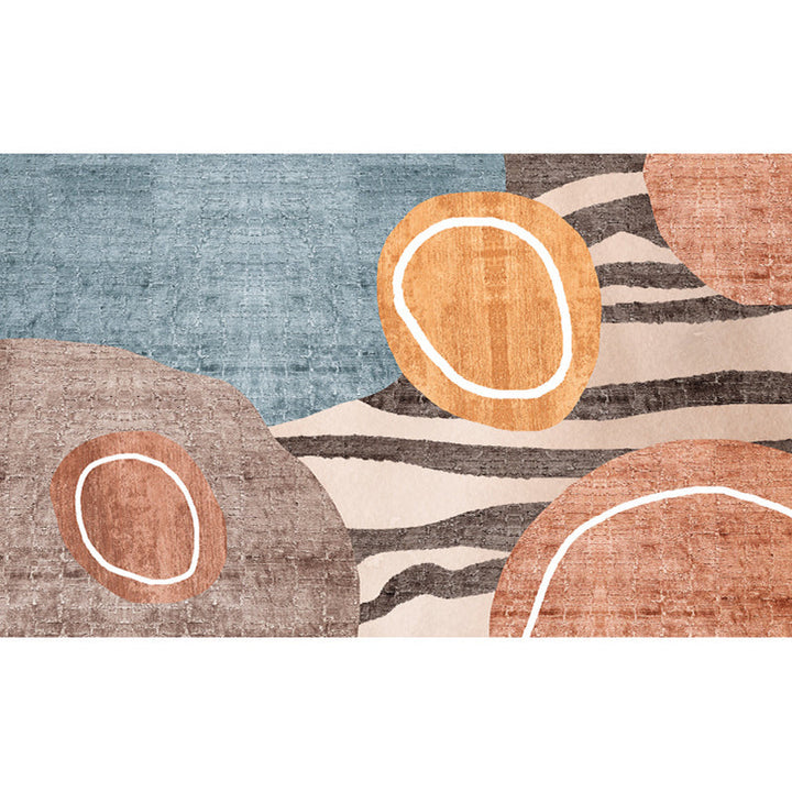 Lisslune | Multicolored Scandinavian rug made of polyester hand-printed indoor rug pet-friendly easy-care area rug for the living room