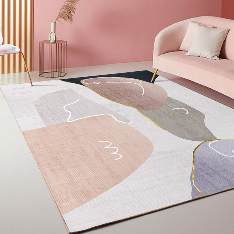 Lisslune | Multicolored Scandinavian rug made of polyester hand-printed indoor rug pet-friendly easy-care area rug for the living room