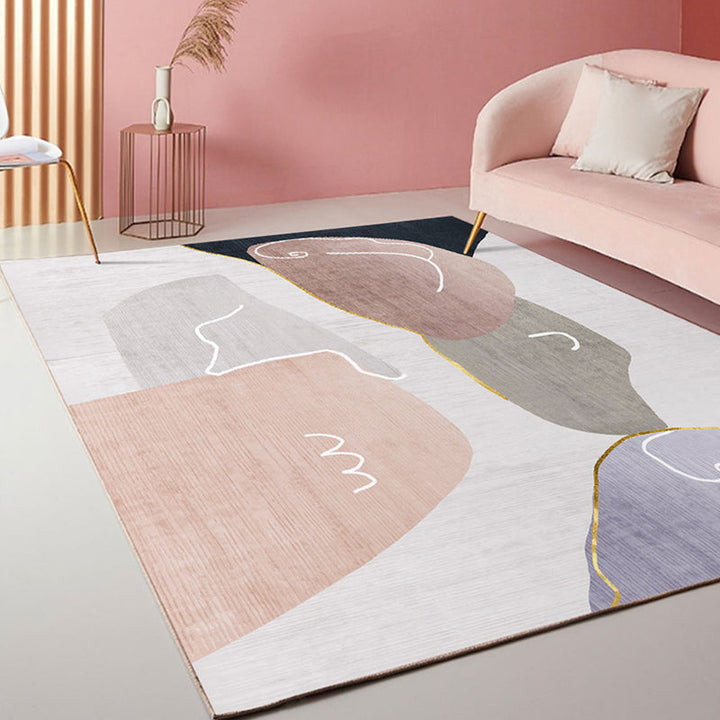 Lisslune | Multicolored Scandinavian rug made of polyester hand-printed indoor rug pet-friendly easy-care area rug for the living room