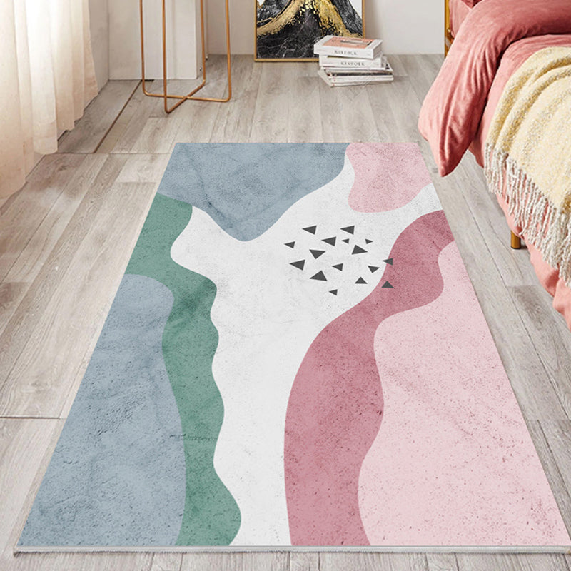 Lisslune | Multicolored Scandinavian rug made of polyester hand-printed indoor rug pet-friendly easy-care area rug for the living room