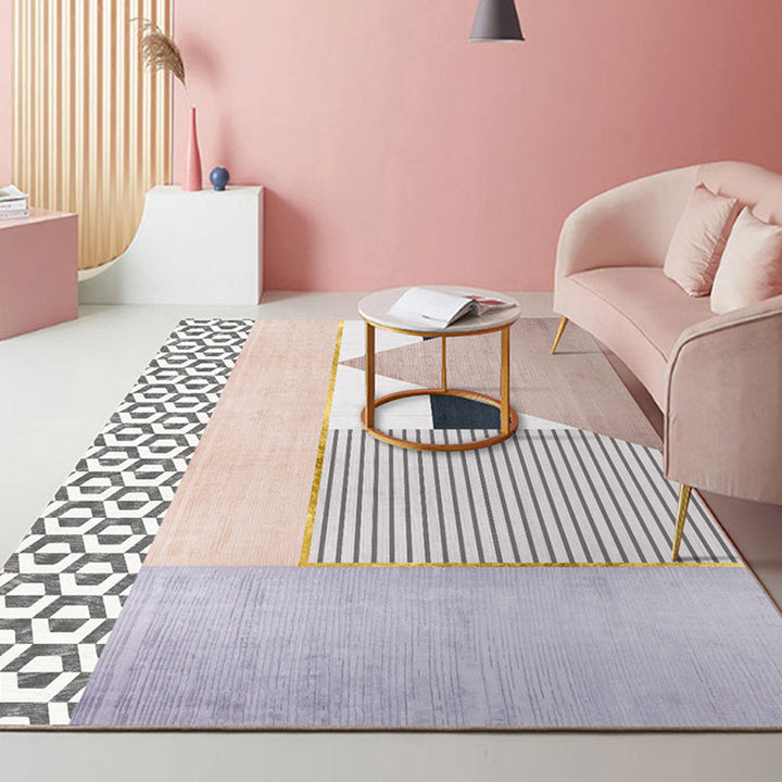 Lisslune | Multicolored Scandinavian rug made of polyester hand-printed indoor rug pet-friendly easy-care area rug for the living room