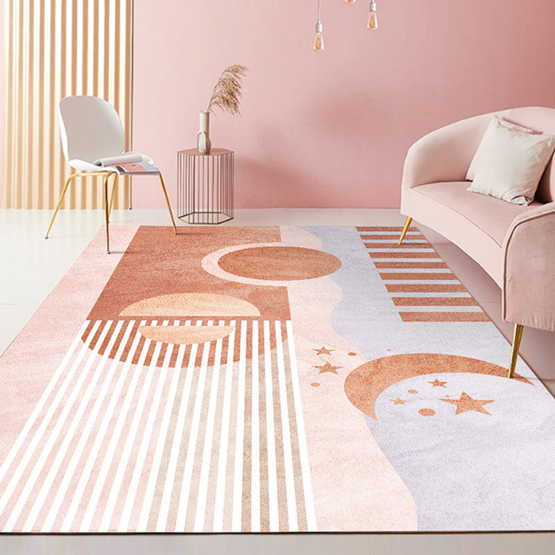 Lisslune | Multicolored Scandinavian rug made of polyester hand-printed indoor rug pet-friendly easy-care area rug for the living room