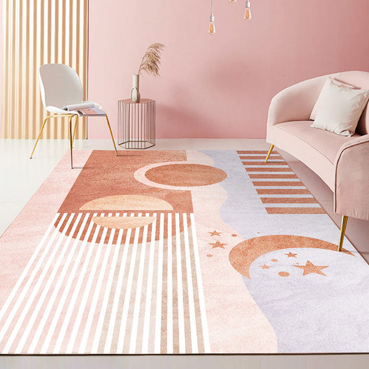 Lisslune | Multicolored Scandinavian rug made of polyester hand-printed indoor rug pet-friendly easy-care area rug for the living room