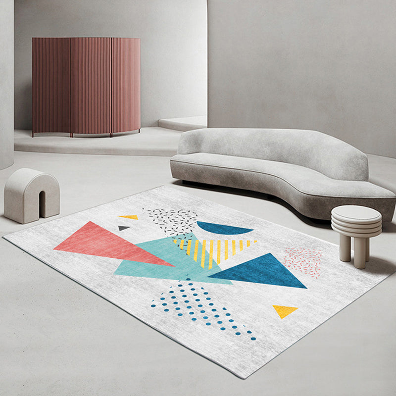 Lisslune | Multicolored Scandinavian rug made of polyester hand-printed indoor rug pet-friendly easy-care area rug for the living room