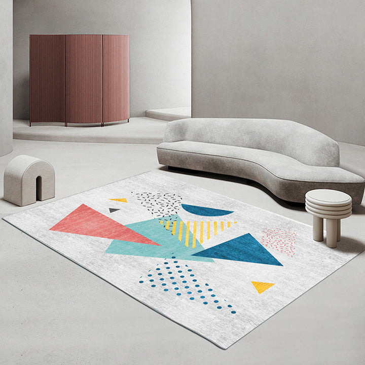 Lisslune | Multicolored Scandinavian rug made of polyester hand-printed indoor rug pet-friendly easy-care area rug for the living room