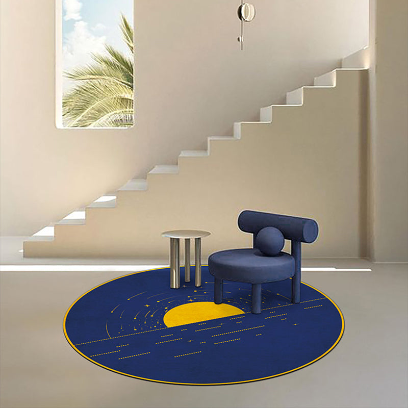 Lisslune | Blue Western Rug Polypropylene Color Block Indoor Carpet Non-Slip Back Stain Resistant Washable Rug for Living Room