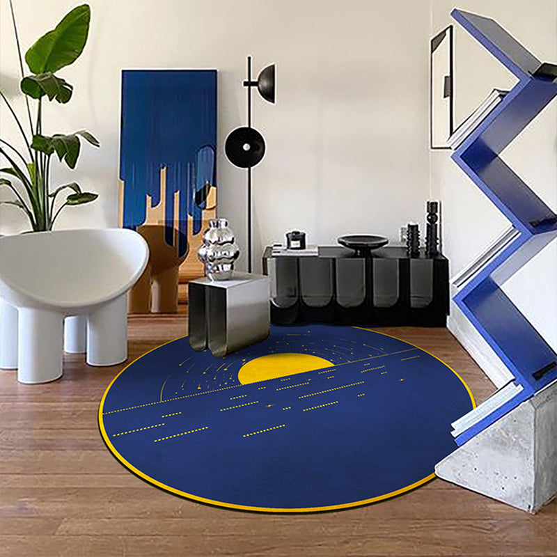 Lisslune | Blue Western Rug Polypropylene Color Block Indoor Carpet Non-Slip Back Stain Resistant Washable Rug for Living Room