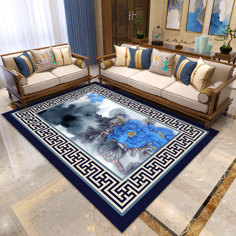 Lisslune | Asian Living Room Carpet Multicolor Floral Printed Carpet Indoor Polypropylene Pet-Friendly Easy Care Area Rug