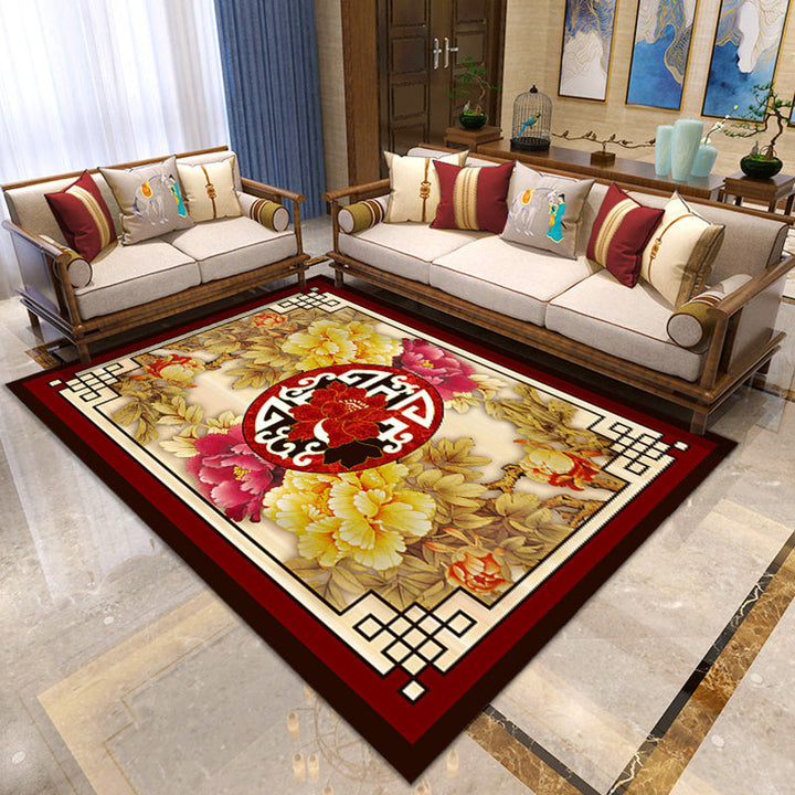 Lisslune | Asian Living Room Carpet Multicolor Floral Printed Carpet Indoor Polypropylene Pet-Friendly Easy Care Area Rug