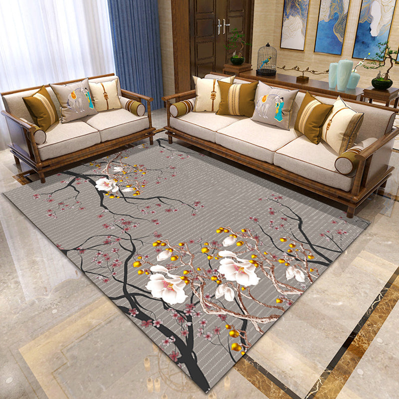 Lisslune | Asian Living Room Carpet Multicolor Floral Printed Carpet Indoor Polypropylene Pet-Friendly Easy Care Area Rug