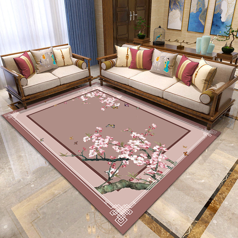 Lisslune | Asian Living Room Carpet Multicolor Floral Printed Carpet Indoor Polypropylene Pet-Friendly Easy Care Area Rug