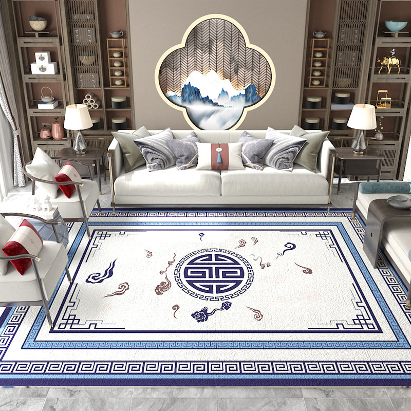 Lisslune | Asian Living Room Carpet Multicolored Chinese Print Carpet Polyester Non-Slip Underlay Pet-Friendly Indoor Carpet