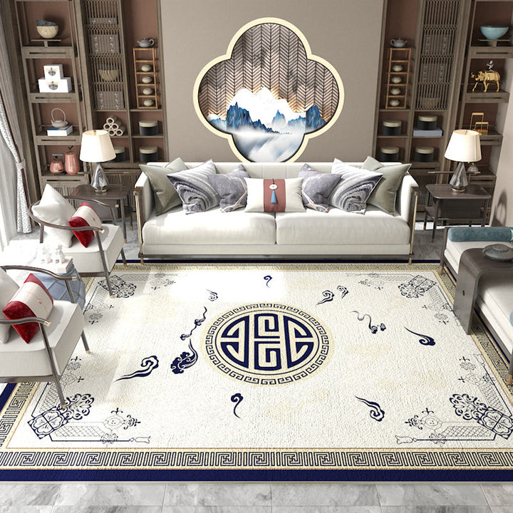 Lisslune | Asian Living Room Carpet Multicolored Chinese Print Carpet Polyester Non-Slip Underlay Pet-Friendly Indoor Carpet