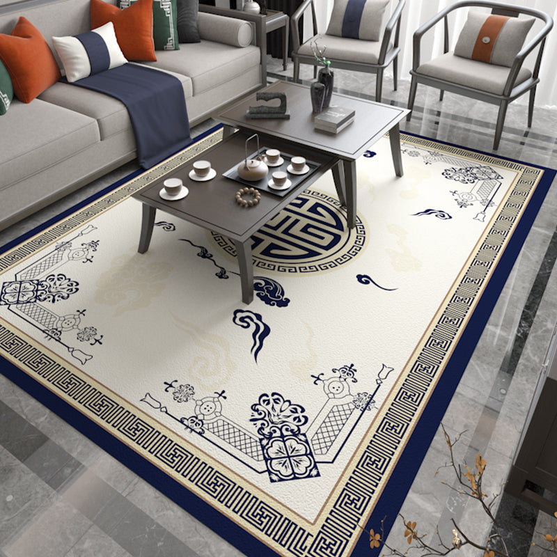 Lisslune | Asian Living Room Carpet Multicolored Chinese Print Carpet Polyester Non-Slip Underlay Pet-Friendly Indoor Carpet