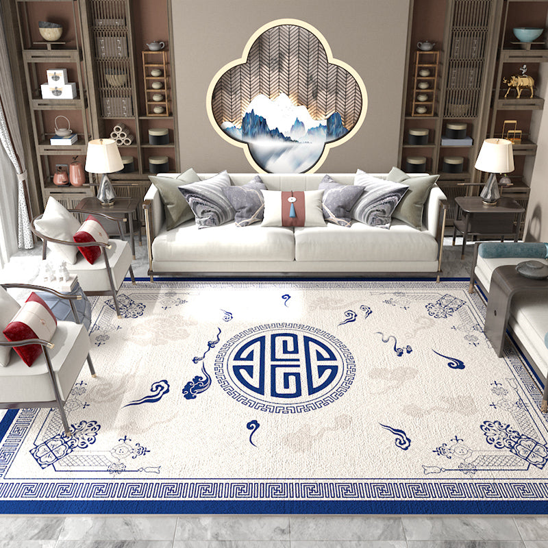 Lisslune | Asian Living Room Carpet Multicolored Chinese Print Carpet Polyester Non-Slip Underlay Pet-Friendly Indoor Carpet