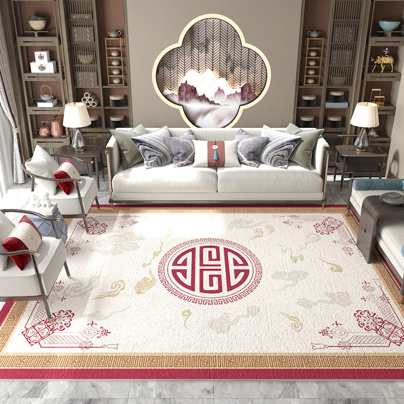 Lisslune | Asian Living Room Carpet Multicolored Chinese Print Carpet Polyester Non-Slip Underlay Pet-Friendly Indoor Carpet