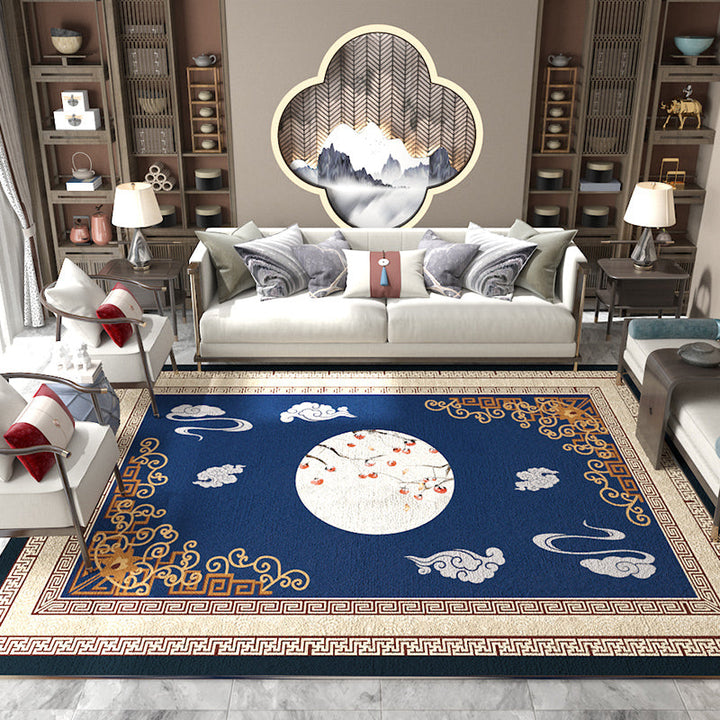 Lisslune | Asian Living Room Carpet Multicolored Chinese Print Carpet Polyester Non-Slip Underlay Pet-Friendly Indoor Carpet