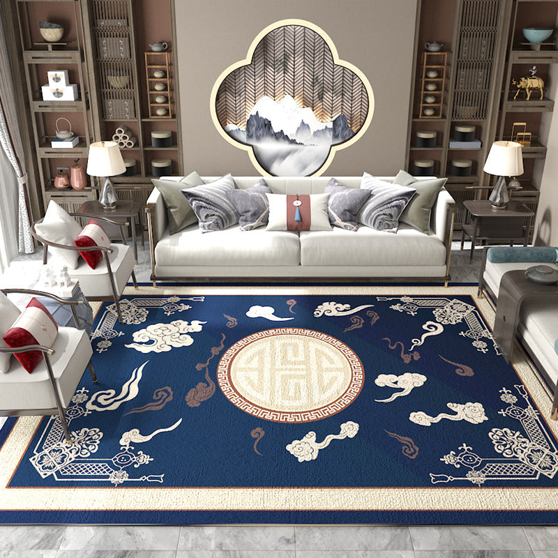 Lisslune | Asian Living Room Carpet Multicolored Chinese Print Carpet Polyester Non-Slip Underlay Pet-Friendly Indoor Carpet