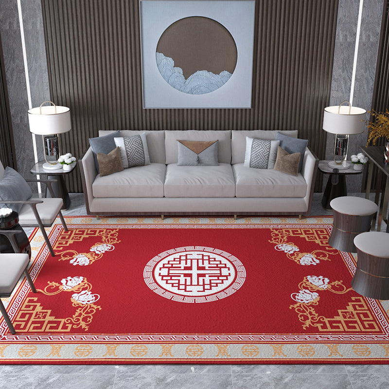 Lisslune | Asian Living Room Carpet Multicolored Chinese Print Carpet Polyester Non-Slip Underlay Pet-Friendly Indoor Carpet
