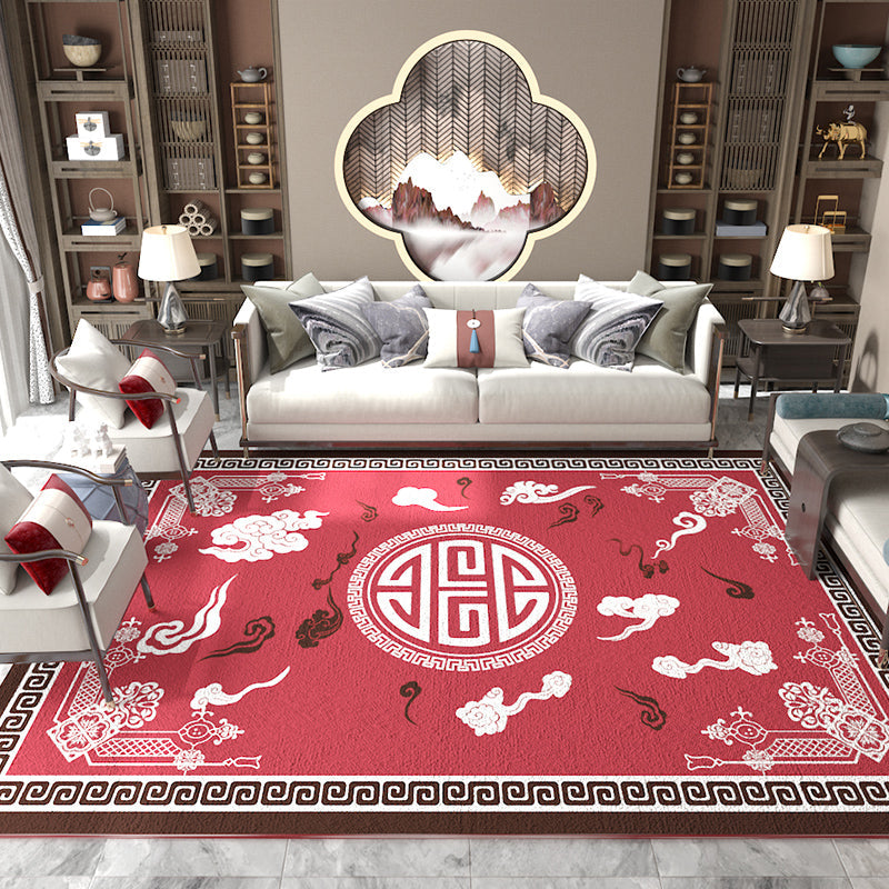 Lisslune | Asian Living Room Carpet Multicolored Chinese Print Carpet Polyester Non-Slip Underlay Pet-Friendly Indoor Carpet
