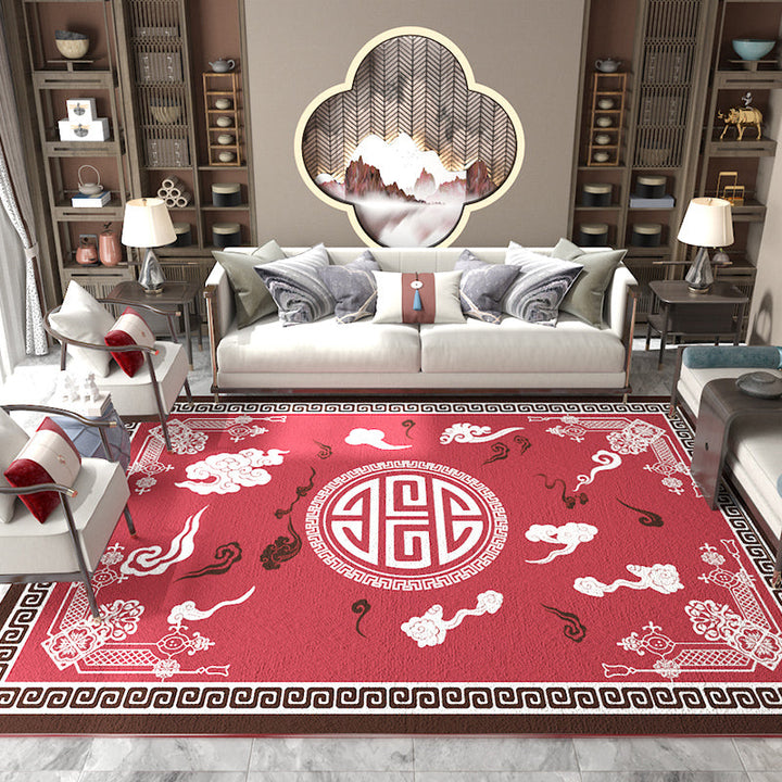Lisslune | Asian Living Room Carpet Multicolored Chinese Print Carpet Polyester Non-Slip Underlay Pet-Friendly Indoor Carpet