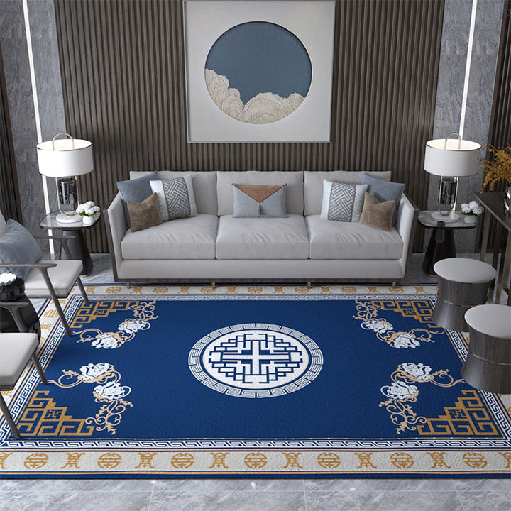 Lisslune | Asian Living Room Carpet Multicolored Chinese Print Carpet Polyester Non-Slip Underlay Pet-Friendly Indoor Carpet