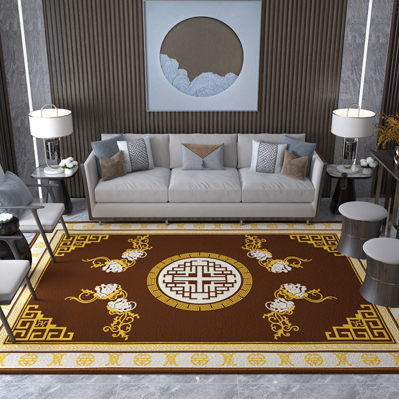 Lisslune | Asian Living Room Carpet Multicolored Chinese Print Carpet Polyester Non-Slip Underlay Pet-Friendly Indoor Carpet