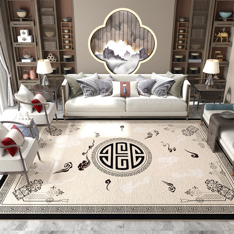Lisslune | Asian Living Room Carpet Multicolored Chinese Print Carpet Polyester Non-Slip Underlay Pet-Friendly Indoor Carpet