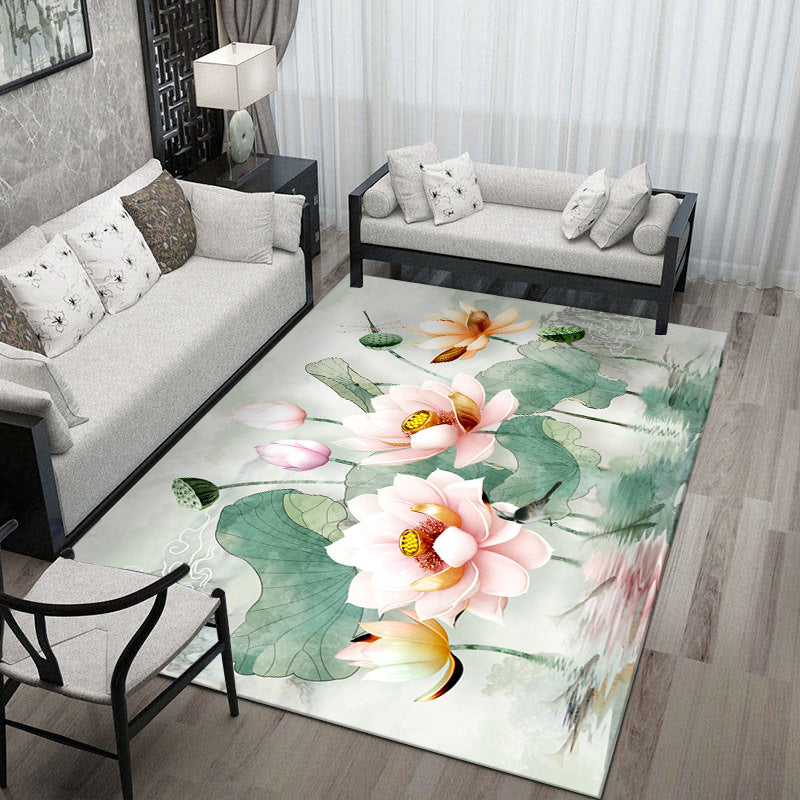Lisslune | Formal Living Room Rug Versatile Floral Pattern Rug Polyester Non-Slip Back Machine Washable Rug