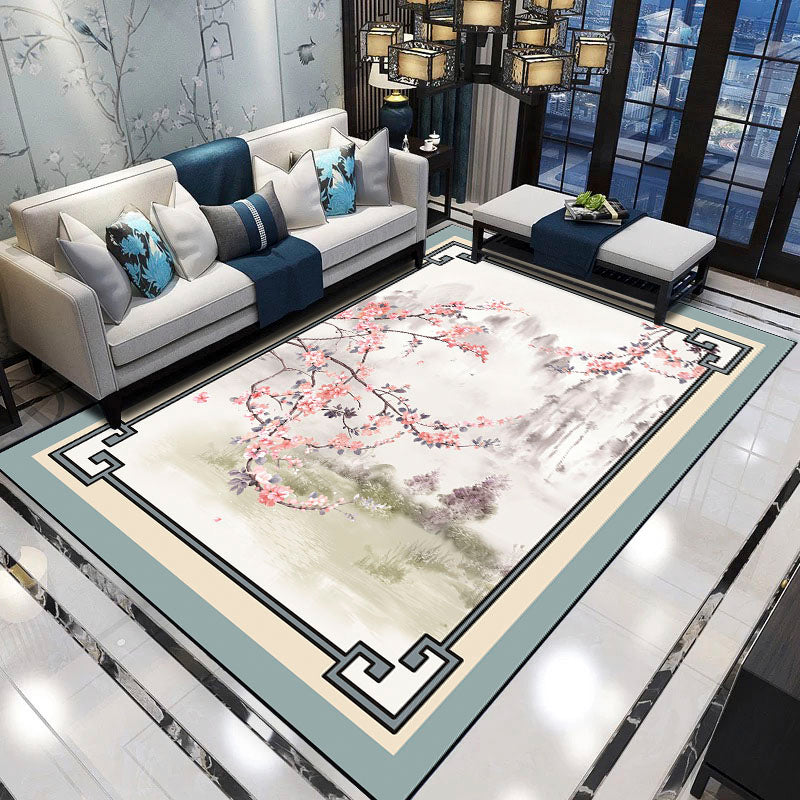 Lisslune | Formal Living Room Rug Versatile Floral Pattern Rug Polyester Non-Slip Back Machine Washable Rug