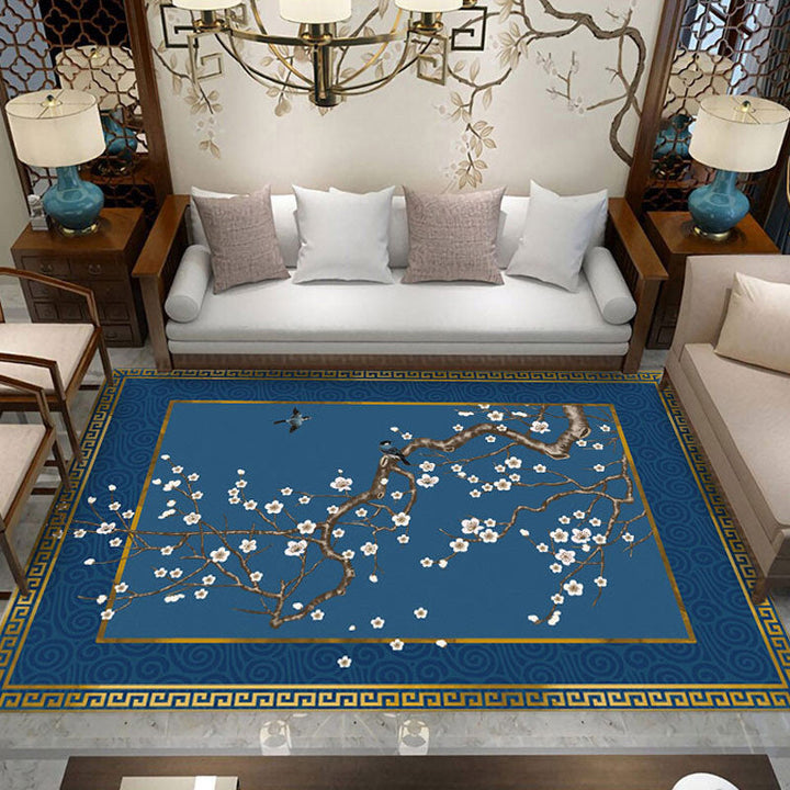 Lisslune | Asian Living Room Rug Multicolored Flower Pattern Printed Rug Indoor Synthetic Non-Slip Back Easy Care Rug