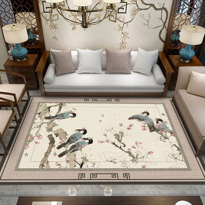 Lisslune | Asian Living Room Rug Multicolored Flower Pattern Printed Rug Indoor Synthetic Non-Slip Back Easy Care Rug