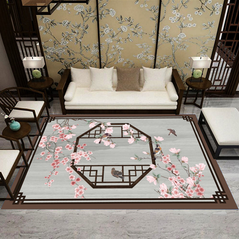 Lisslune | Asia Living Room Rug Multicolored Floral Pattern Area Rug Synthetic Easy Care Pet Friendly Indoor Rug