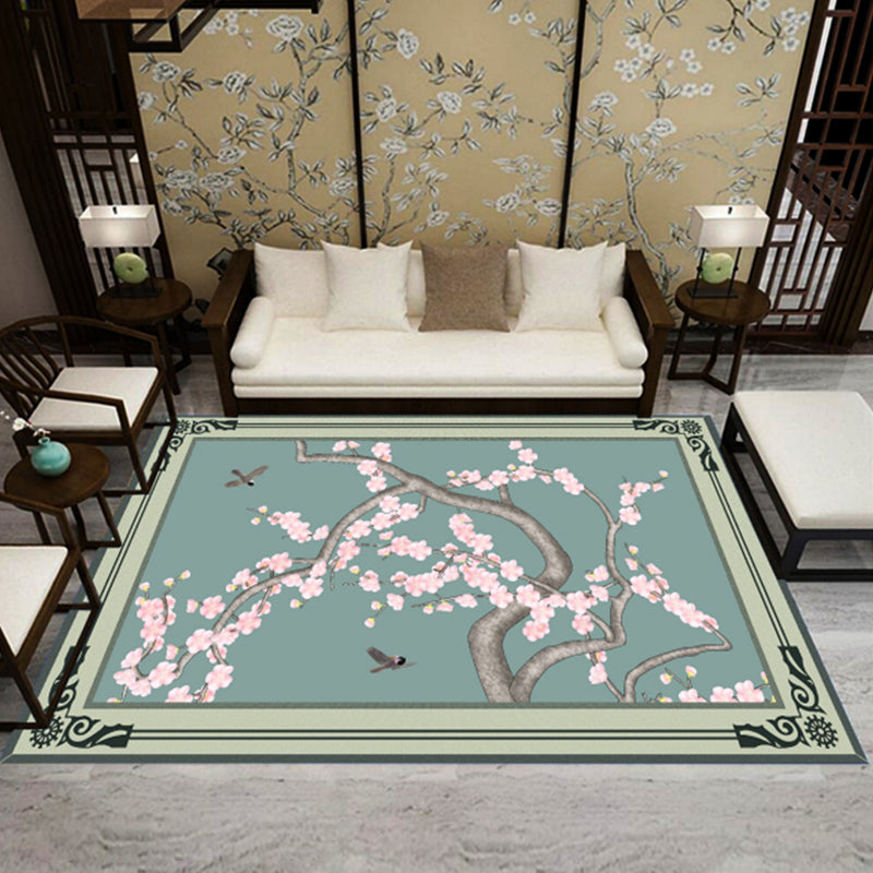 Lisslune | Asia Living Room Rug Multicolored Floral Pattern Area Rug Synthetic Easy Care Pet Friendly Indoor Rug