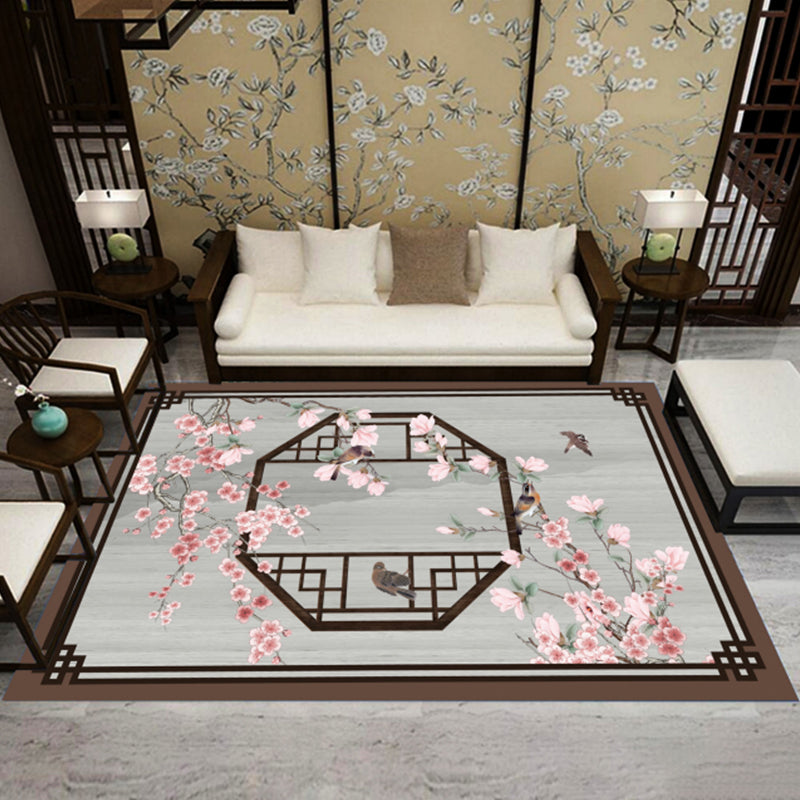 Lisslune | Asia Living Room Rug Multicolored Floral Pattern Area Rug Synthetic Easy Care Pet Friendly Indoor Rug