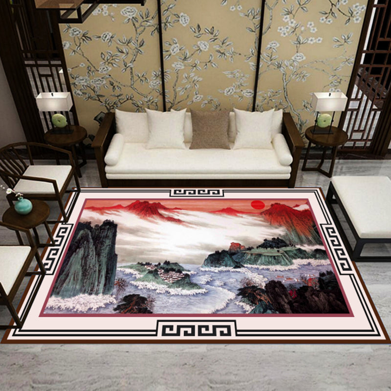Lisslune | Asia Living Room Rug Multicolored Floral Pattern Area Rug Synthetic Easy Care Pet Friendly Indoor Rug