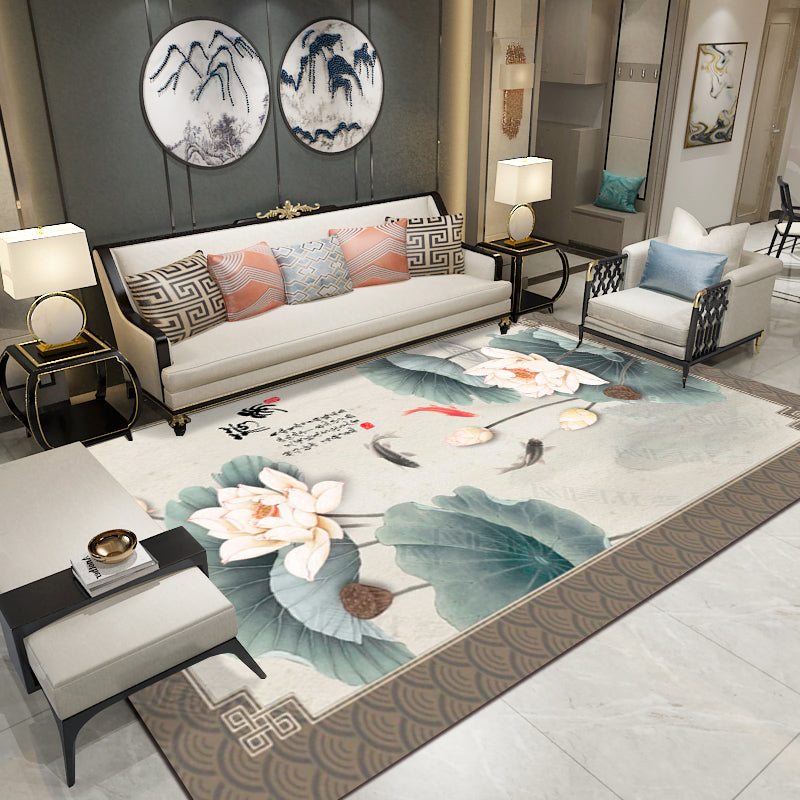 Lisslune | Relaxing Living Room Carpet Multicolored Floral Pattern Carpet Synthetic Non-Slip Pet-Friendly Easy-Care Carpet