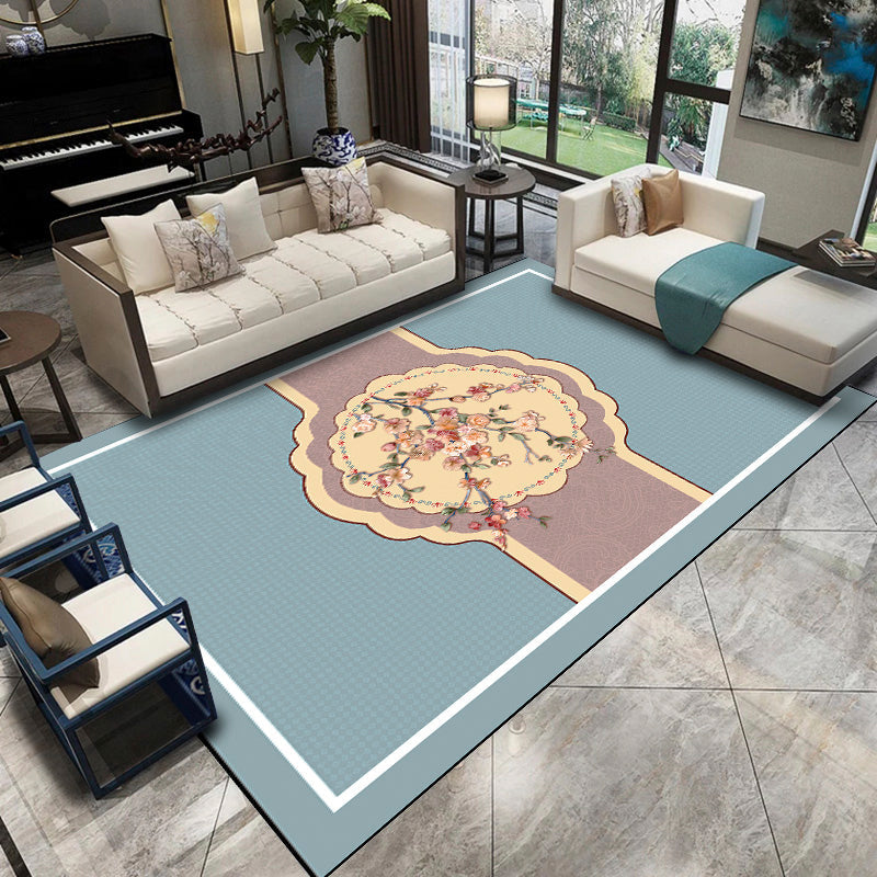 Lisslune | Relaxing Living Room Carpet Multicolored Floral Pattern Carpet Synthetic Non-Slip Pet-Friendly Easy-Care Carpet