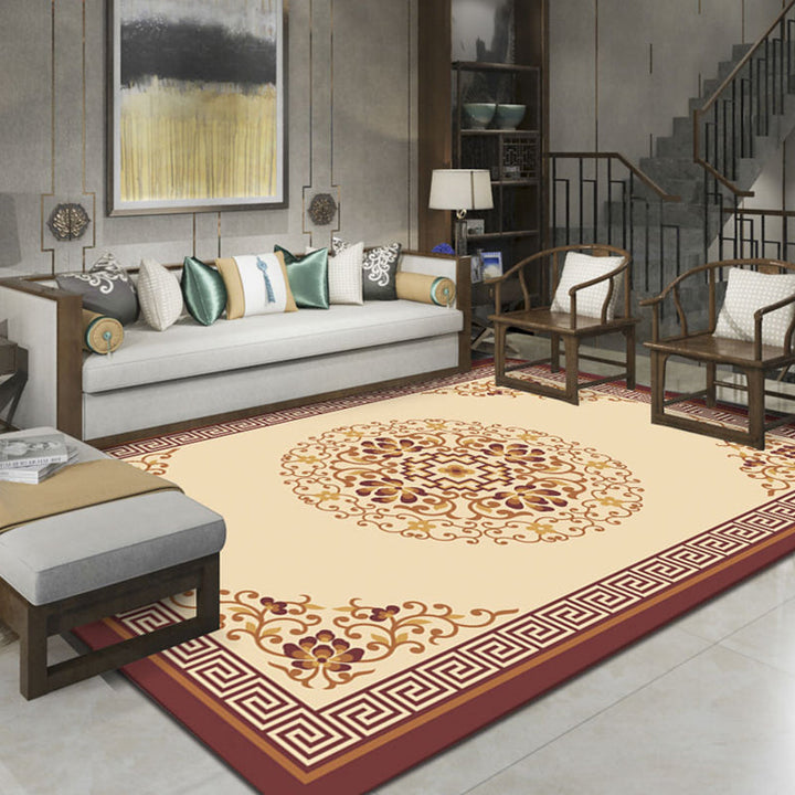 Lisslune | Relaxing Living Room Carpet Multicolored Floral Pattern Carpet Synthetic Non-Slip Pet-Friendly Easy-Care Carpet