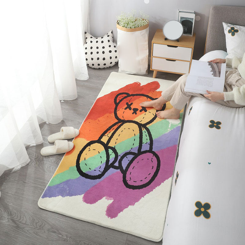Lisslune | Purple Cartoon Print Rug Polyester Nordic Indoor Rug Non-Slip Back Washable Easy Care Rug for Room