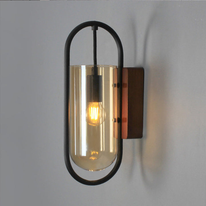 Lisslune | Black Cylinder Wall Light Industrial 1 Light Clear/Amber Glass Wall Mount Light