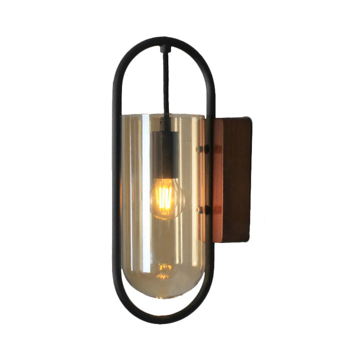 Lisslune | Black Cylinder Wall Light Industrial 1 Light Clear/Amber Glass Wall Mount Light