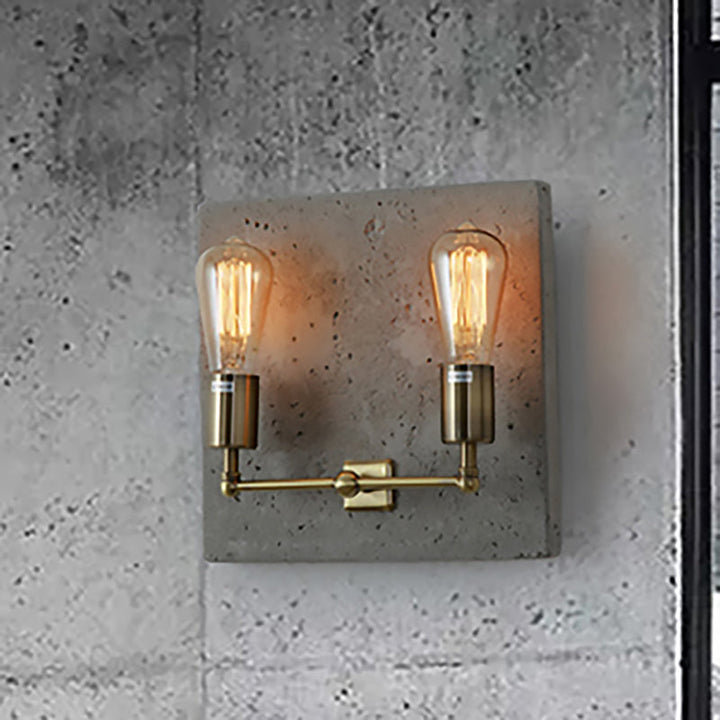 Lisslune | Naked Bulb Shade Wall Lamp Modern Concrete 2 Lights Gray/White Wall Lamp with Cement Backplate