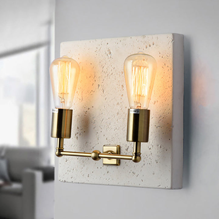 Lisslune | Naked Bulb Shade Wall Lamp Modern Concrete 2 Lights Gray/White Wall Lamp with Cement Backplate