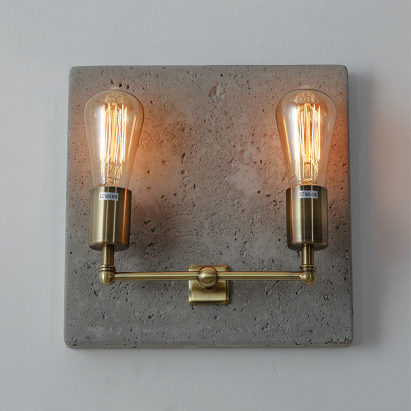 Lisslune | Naked Bulb Shade Wall Lamp Modern Concrete 2 Lights Gray/White Wall Lamp with Cement Backplate