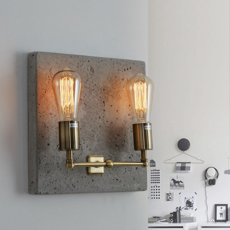 Lisslune | Naked Bulb Shade Wall Lamp Modern Concrete 2 Lights Gray/White Wall Lamp with Cement Backplate