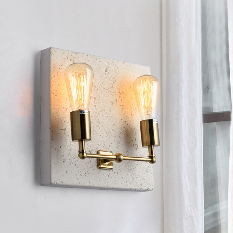 Lisslune | Naked Bulb Shade Wall Lamp Modern Concrete 2 Lights Gray/White Wall Lamp with Cement Backplate