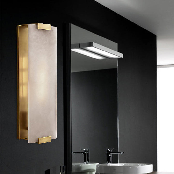 Skørter | 10.5"/18.5" Width Rectangular Wall Light Traditionary Metal 1 Head Black/Brass Wall Lamp Fixture with White Marble