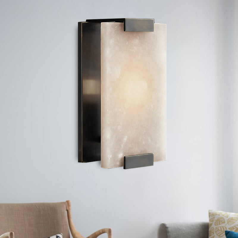 Skørter | 10.5"/18.5" Width Rectangular Wall Light Traditionary Metal 1 Head Black/Brass Wall Lamp Fixture with White Marble